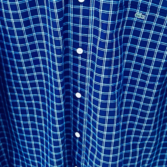 LACOSTE MENS LONG SLEEVE BUTTON DOWN SHIRT SZ45/XXL NAVY BLUE/WHITE SMALL CHECKS - Picture 9 of 10